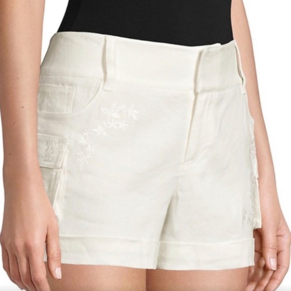 New Alice and Olivia Cady Embroidered Linen-blend Cuff Cargo Shorts